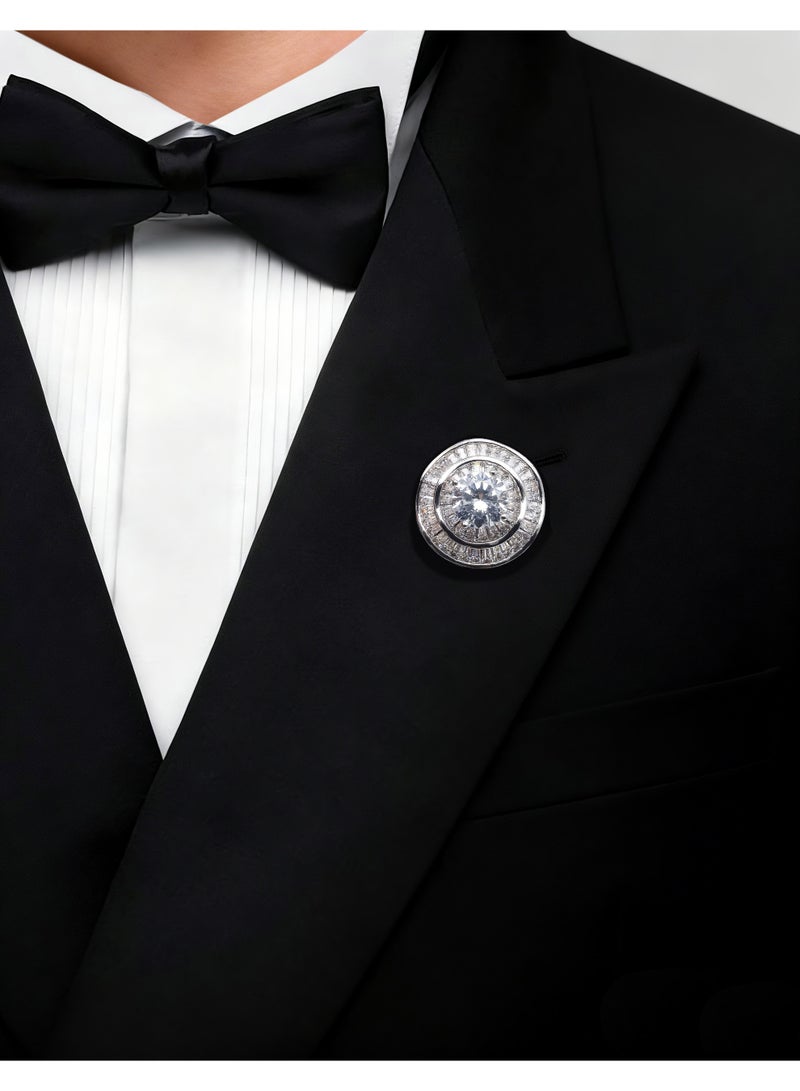 HomeNoor Luxury Cubic Zirconia Sunburst Lapel Pin, Sparkling Double-Layer Round Crystal Accessory, Premium Suit Brooch for Business, Wedding, Formal & Casual Wear, Perfect Gift for Men & Women - Image 1