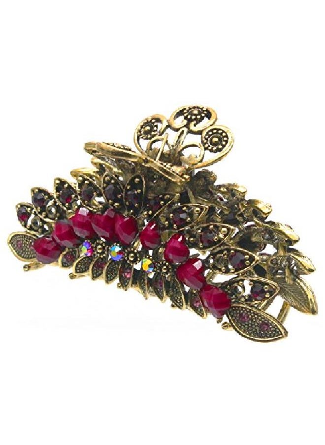 Fashion & Lifestyle - Large Metal Alloy Hair Claw Jaw Clip For Women And Girls Pretty Strong Clamp Nonslip Barrette Hair Updo Grip Bath Accessories For Thick Hair Amaranth Red - Image 1