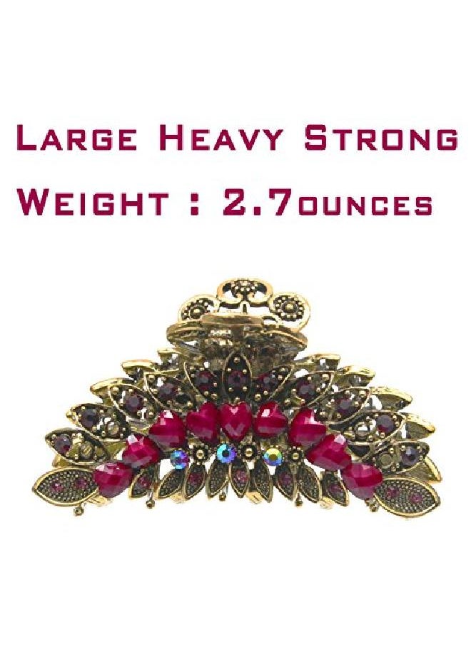 Fashion & Lifestyle - Large Metal Alloy Hair Claw Jaw Clip For Women And Girls Pretty Strong Clamp Nonslip Barrette Hair Updo Grip Bath Accessories For Thick Hair Amaranth Red - Image 1