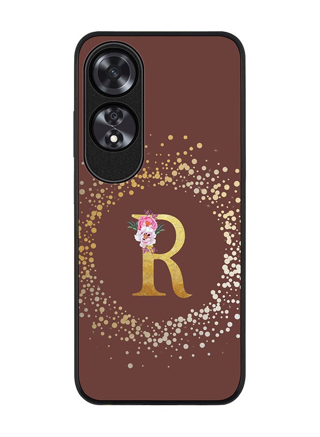 Stylizedd Rugged Black edge case for Oppo A60, Slim fit Case Flexible TPU Gel Thin Cover - Custom Monogram Initial Letter Floral Pattern Alphabet - R (Brown ) - Image 1