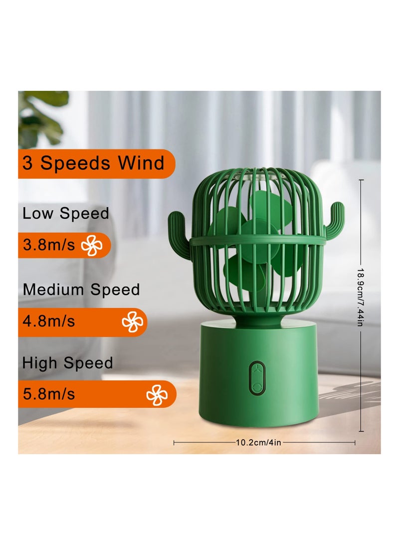 SYOSI Small Desktop USB Table Desk Fan, Cute Cactus Desk Fan, 80 Degree Rotation USB Portable Fans 3 Speeds Strong Wind, Cactus Office Supplies, Personal Table Desktop Fan Decor - Image 2