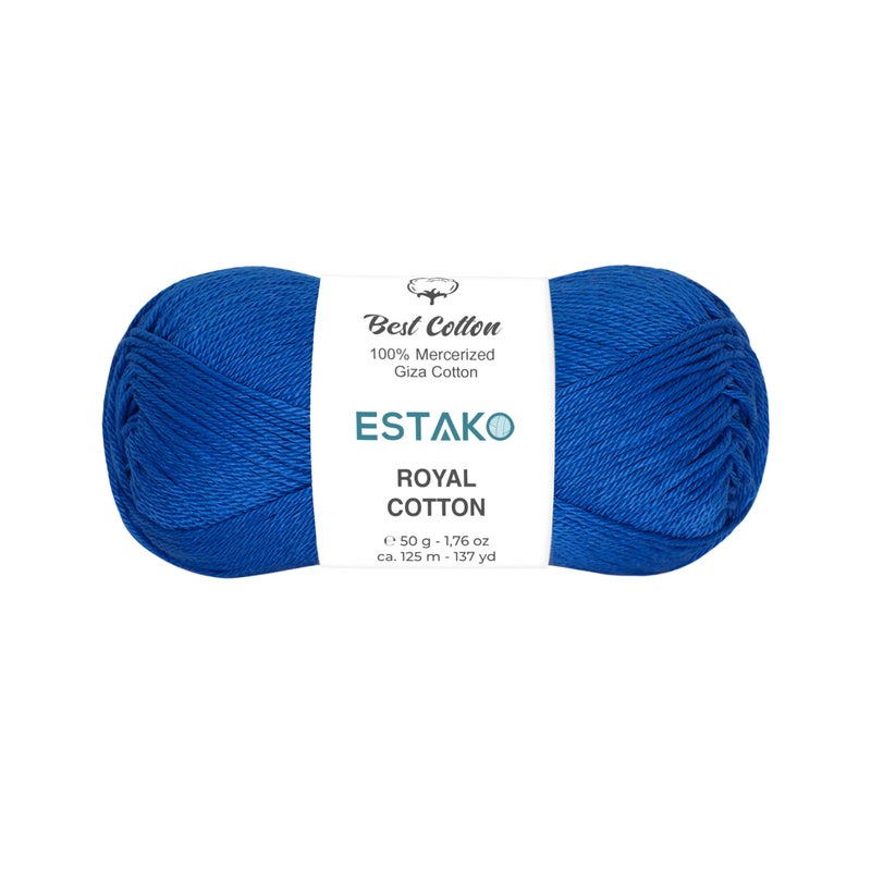 Estako Royal Cotton, 100% Mercerized Giza Cotton Yarn, Soft, Super Fino 1 for Crochet and Knitting 1.76 Oz (50g) / 137 Yrds (125m) (5077 - Royal Blue) - Image 1