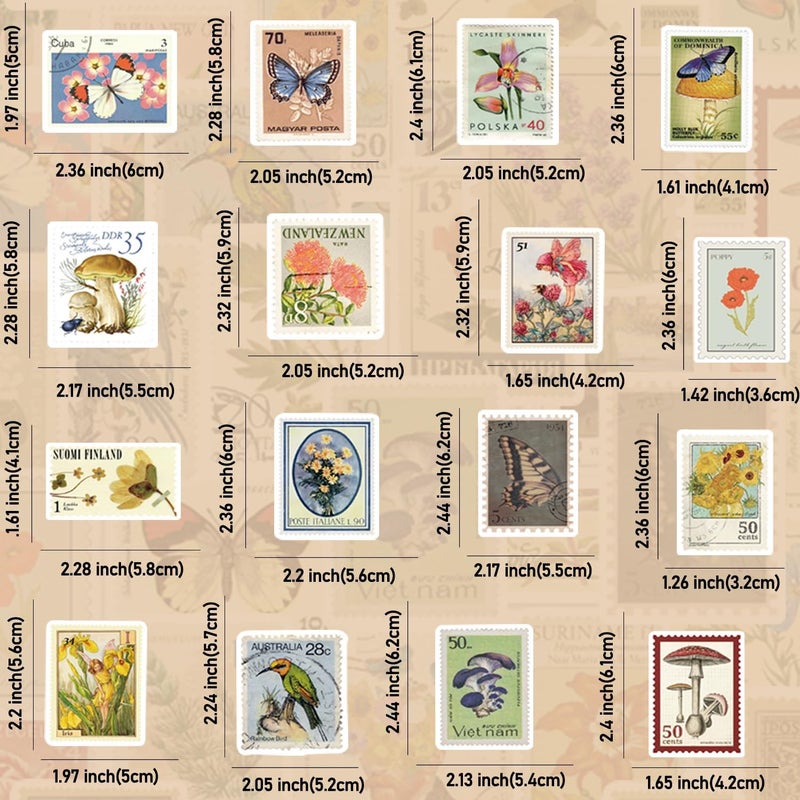 QTL Waterproof Vinyl Stickers for Laptop Luggage Scrapbook Postcard (50 Pcs Retro Stamps Style) - Image 3