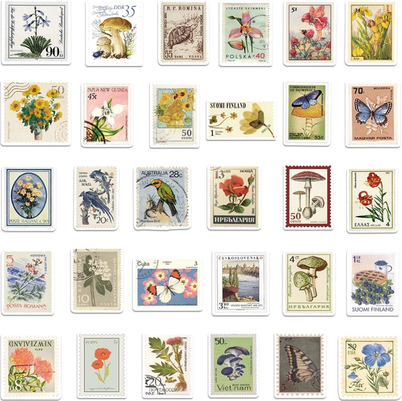 QTL Waterproof Vinyl Stickers for Laptop Luggage Scrapbook Postcard (50 Pcs Retro Stamps Style) - Image 5