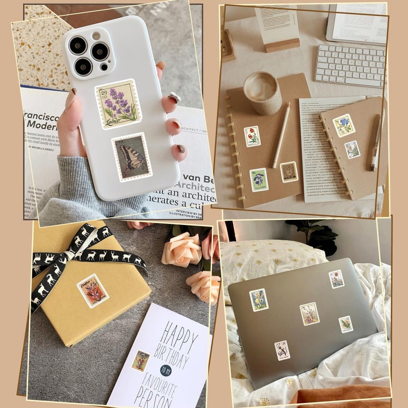 QTL Waterproof Vinyl Stickers for Laptop Luggage Scrapbook Postcard (50 Pcs Retro Stamps Style) - Image 2