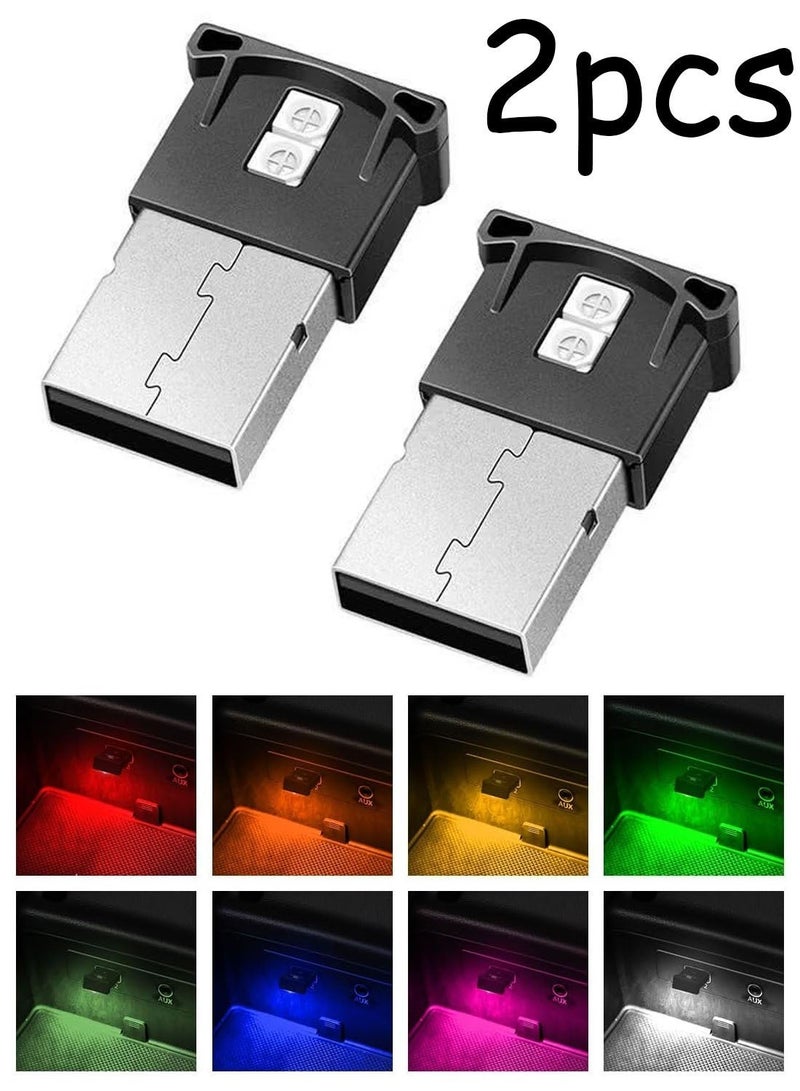 2-Pack Mini USB RGB LED Car Interior Light – 8-Color Ambient Lamp with Brightness Control, Breathing Mode, Smart Sensor, Portable USB Night Light for Car, Laptop & Home - Image 1