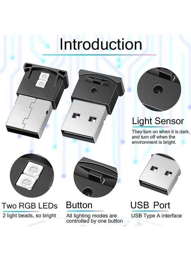 2-Pack Mini USB RGB LED Car Interior Light – 8-Color Ambient Lamp with Brightness Control, Breathing Mode, Smart Sensor, Portable USB Night Light for Car, Laptop & Home - Image 5