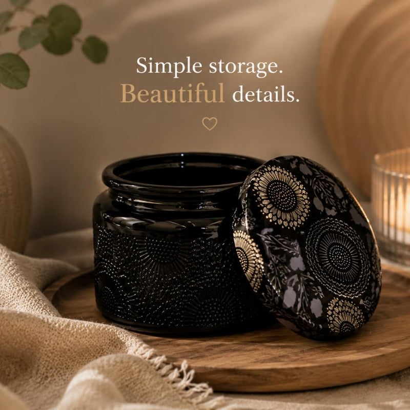 Set of 2 Luxury Matte Glass Candle Jars with Metal Lids, 100g Empty Cosmetic Storage Container 7 * 6, Decorative Textured Jar for Candle Making, DIY Crafts & Creams Black - Image 3