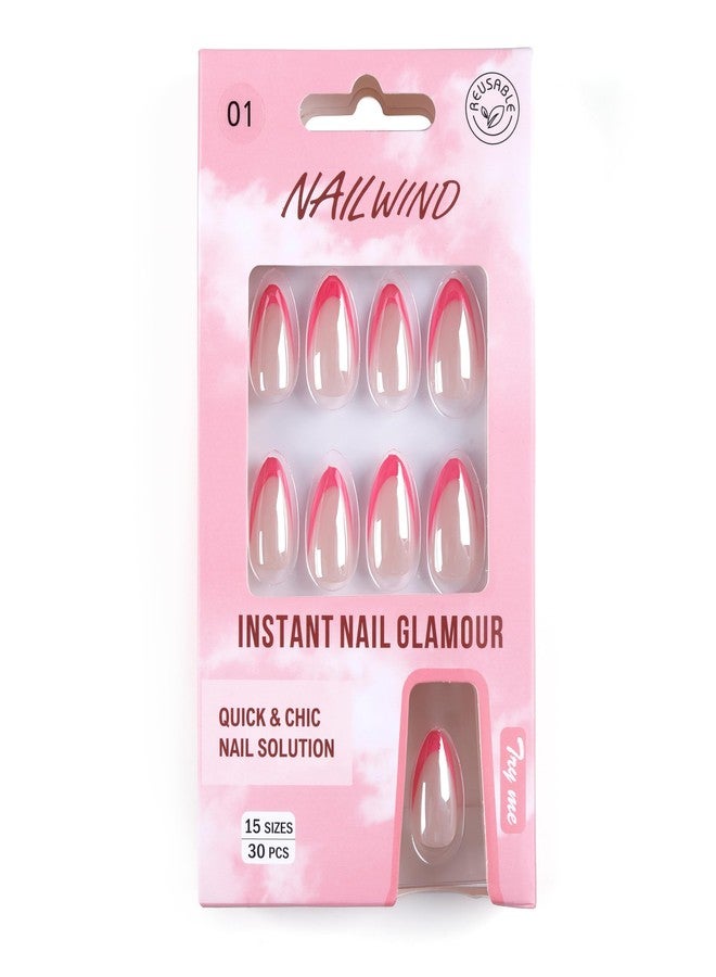 NAILWIND French Tip Press On Nails Almond - Chrome Hot Pink Press On Nail Short, Stick On Nails for Women, Glue On Nail with in 16 Sizes - 30 Soft Gel Fake nail on Kit, for Women Girls (01 - Pink - Berry French, Short) - Image 5
