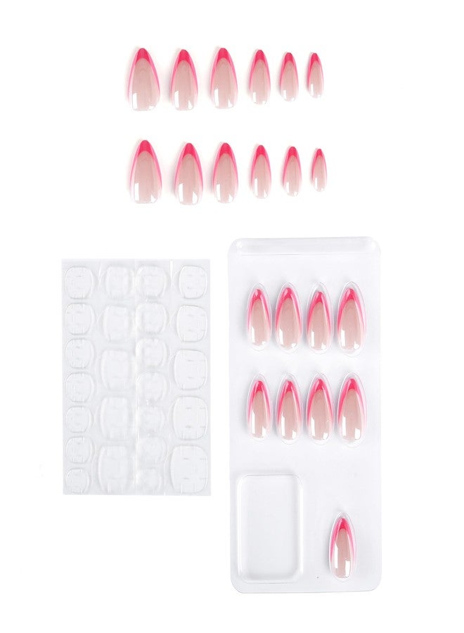 NAILWIND French Tip Press On Nails Almond - Chrome Hot Pink Press On Nail Short, Stick On Nails for Women, Glue On Nail with in 16 Sizes - 30 Soft Gel Fake nail on Kit, for Women Girls (01 - Pink - Berry French, Short) - Image 4