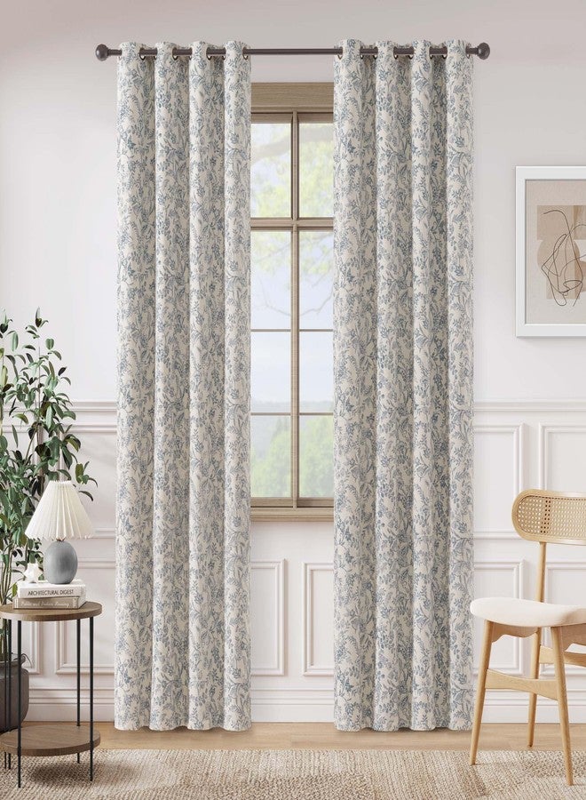 Lazzzy Linen Curtains Farmhouse Blue Floral Print Curtains 84 Inches Long Back Tab Drapes for Living Room Bedroom Semi Sheer Country Vintage Curtains 4 Panels Set Rod Pocket Purple Gray on Beige - Image 2