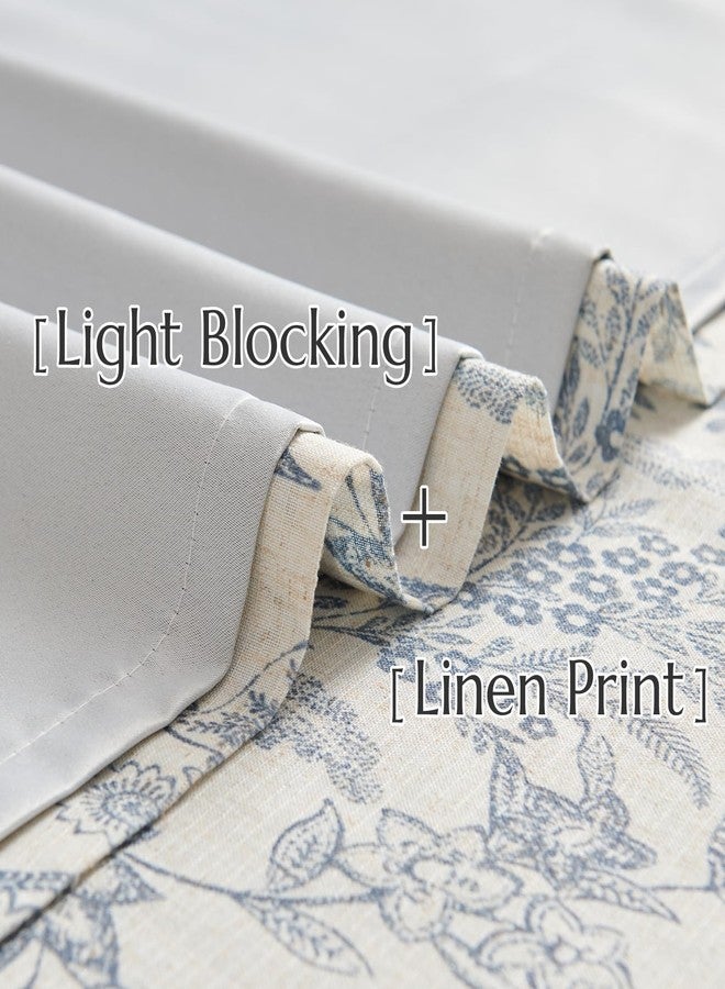 Lazzzy Linen Curtains Farmhouse Blue Floral Print Curtains 84 Inches Long Back Tab Drapes for Living Room Bedroom Semi Sheer Country Vintage Curtains 4 Panels Set Rod Pocket Purple Gray on Beige - Image 3