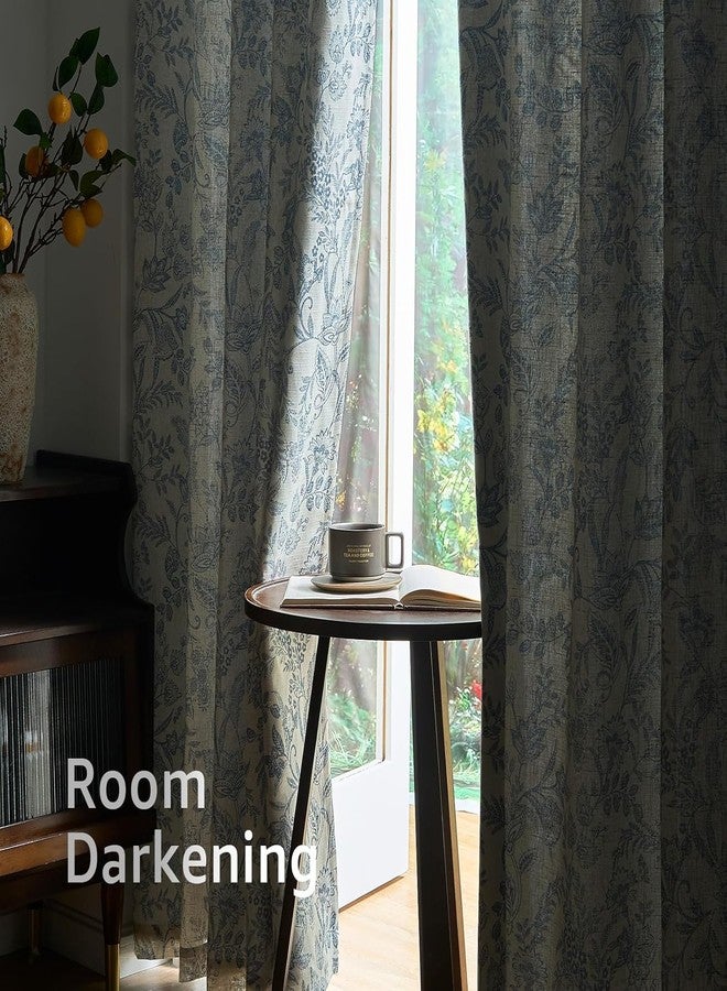 Lazzzy Linen Curtains Farmhouse Blue Floral Print Curtains 84 Inches Long Back Tab Drapes for Living Room Bedroom Semi Sheer Country Vintage Curtains 4 Panels Set Rod Pocket Purple Gray on Beige - Image 4
