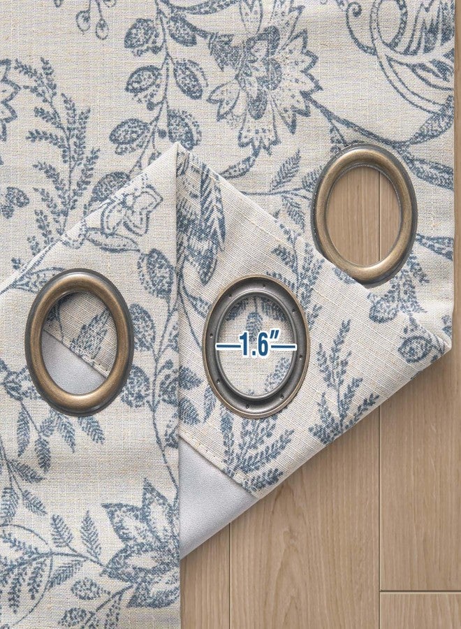 Lazzzy Linen Curtains Farmhouse Blue Floral Print Curtains 84 Inches Long Back Tab Drapes for Living Room Bedroom Semi Sheer Country Vintage Curtains 4 Panels Set Rod Pocket Purple Gray on Beige - Image 5