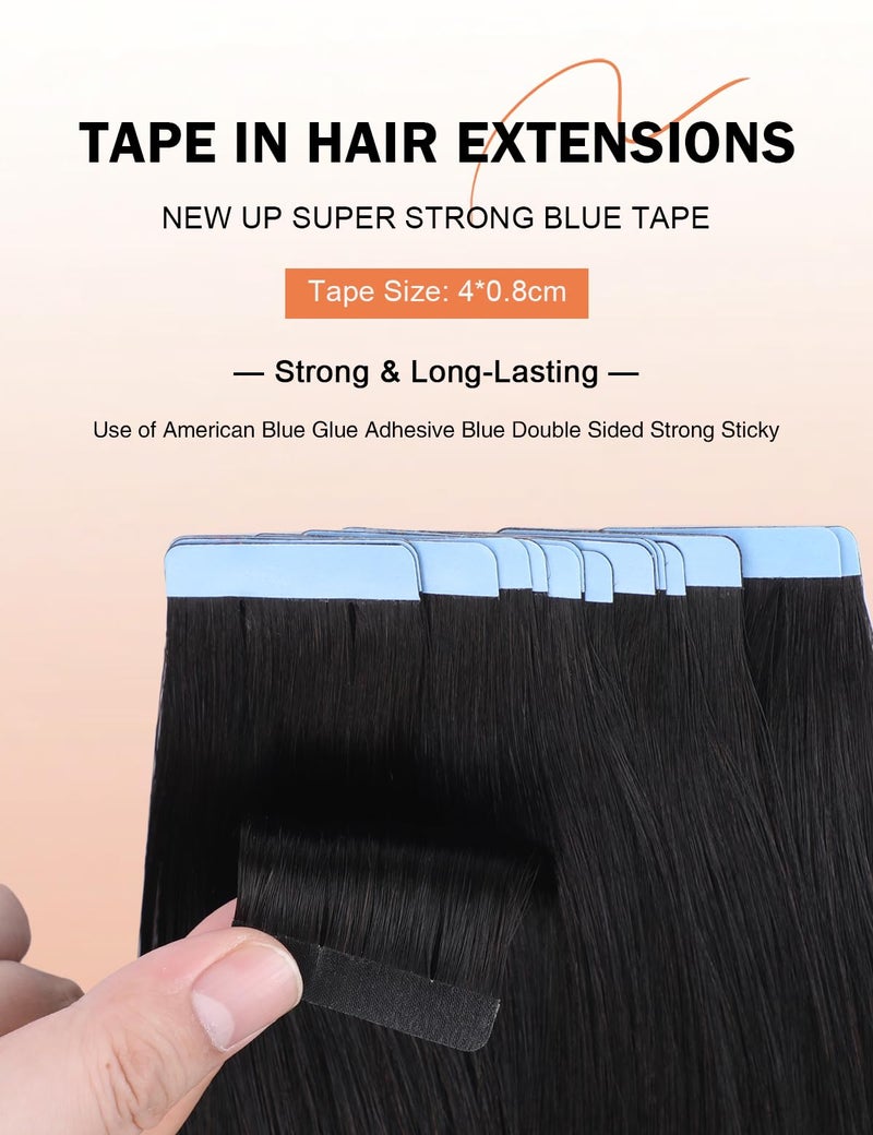 Sunya Tape in Hair Extensions Human Hair Black 22 inch Straight Seamless Tape in Hair Extensions #1B Natural Black 50g/20Pcs - Image 3