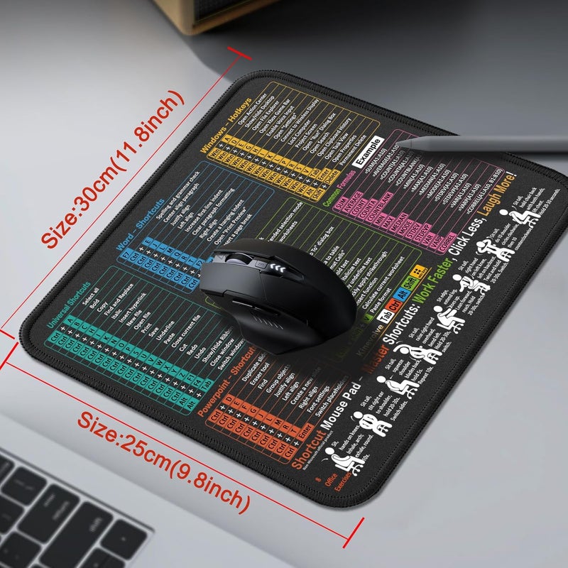 Kinevolve Mouse Pad for Excel/Word/PowerPoint/Windows Shortcuts – Small Excel Cheat Sheet Desk Pad – 11.8"x9.8" Portable Computer Mousepad – Gaming, Office, Waterproof, Non-Slip, Stitched Edges - Image 4