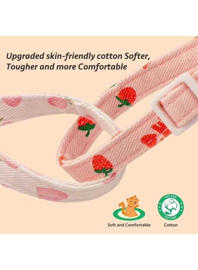 2 Pack Cotton Breakaway Cat Collars with Bell, Pink Strawberry and White Heart Cute Pendants, Breathable Soft Kitten Collar - Image 4
