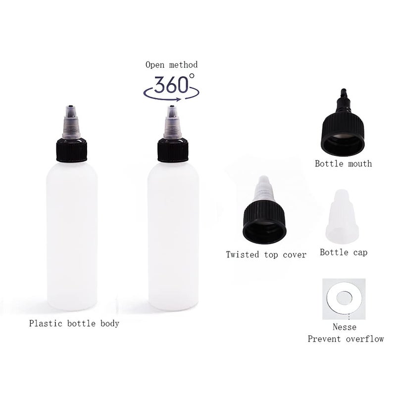 Uyuxxu 20 Pack 4oz Boston Squeeze Bottles, Clear Plastic Dispensing Bottles with Twist Top Cap, for Crafts, Kitchen, Household - Image 3