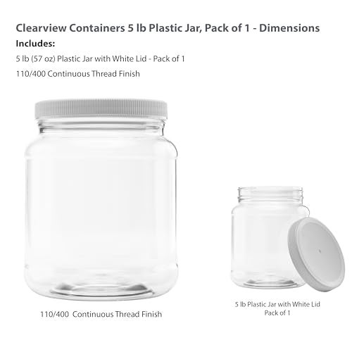 CLEARVIEW CONTAINERS - 5lb, 57 Ounce Plastic Jar with 110/400 Leak Proof Seal Lid - Food Grade and BPA Free (57oz, 1pk) - Image 2