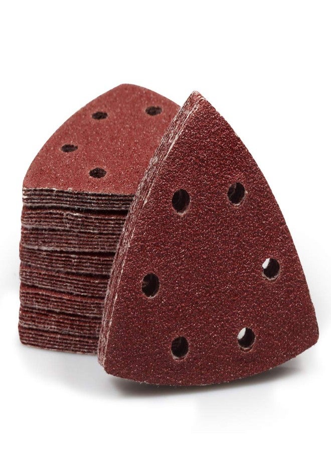SPEEDWOX 50 Pcs Triangle Sanding Pads Hook and Loop 40 Grit Oscillating Sanding Pad 90mm 6 Holes Fit 3-1/2 Inches Oscillating Multi Tool Detail Sander Sandpaper Triangle Sanding Discs Sanding Tool - Image 1