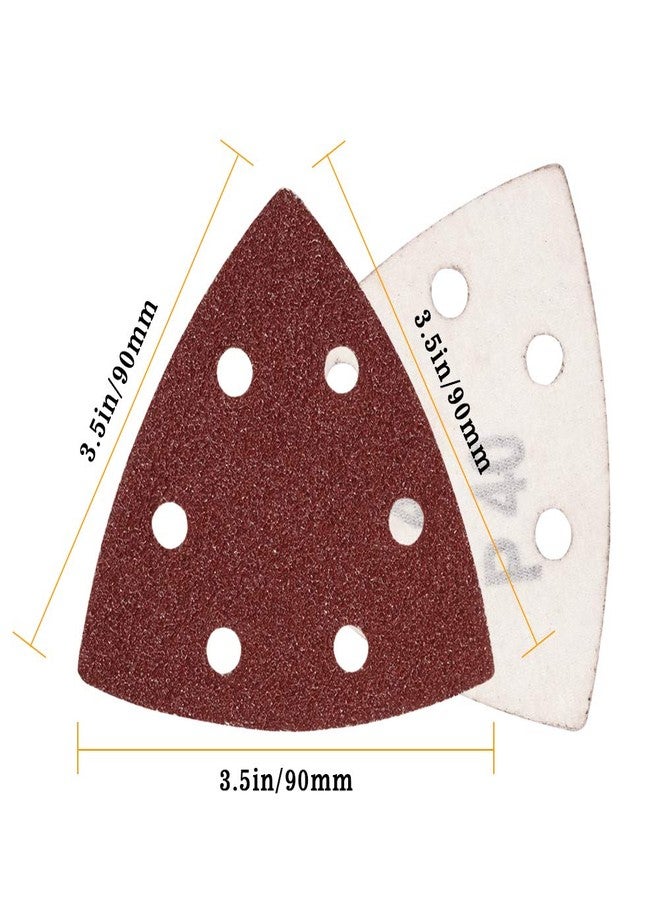 SPEEDWOX 50 Pcs Triangle Sanding Pads Hook and Loop 40 Grit Oscillating Sanding Pad 90mm 6 Holes Fit 3-1/2 Inches Oscillating Multi Tool Detail Sander Sandpaper Triangle Sanding Discs Sanding Tool - Image 5