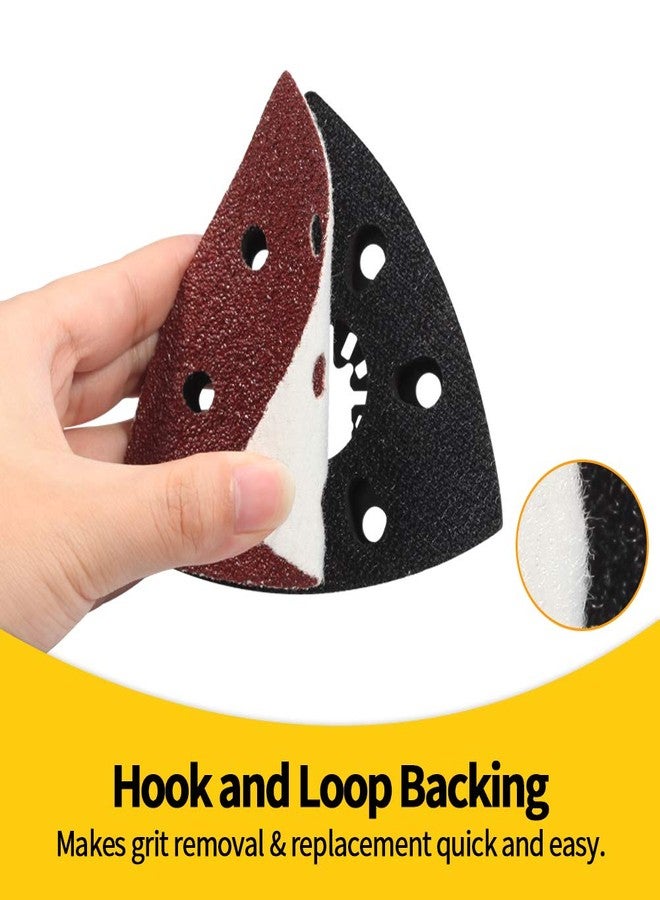 SPEEDWOX 50 Pcs Triangle Sanding Pads Hook and Loop 40 Grit Oscillating Sanding Pad 90mm 6 Holes Fit 3-1/2 Inches Oscillating Multi Tool Detail Sander Sandpaper Triangle Sanding Discs Sanding Tool - Image 4