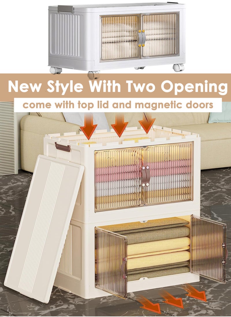 Toshonics - 3-Tier Foldable Plastic Storage Bins with Wheels and Dual Doors, Stackable Organizer for Bathroom, Bedroom, Kitchen, and Office – Easy Assembly, Space-Saving Design, and High Durability - Image 1