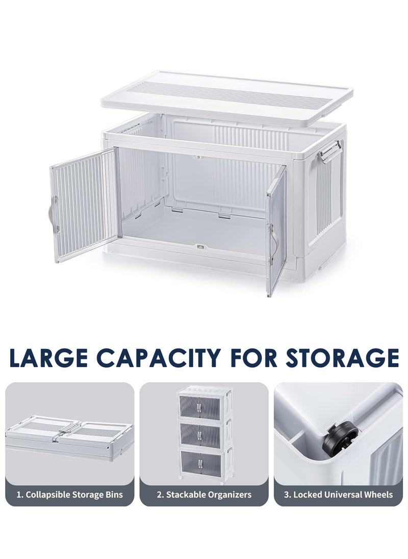Toshonics - 3-Tier Foldable Plastic Storage Bins with Wheels and Dual Doors, Stackable Organizer for Bathroom, Bedroom, Kitchen, and Office – Easy Assembly, Space-Saving Design, and High Durability - Image 1
