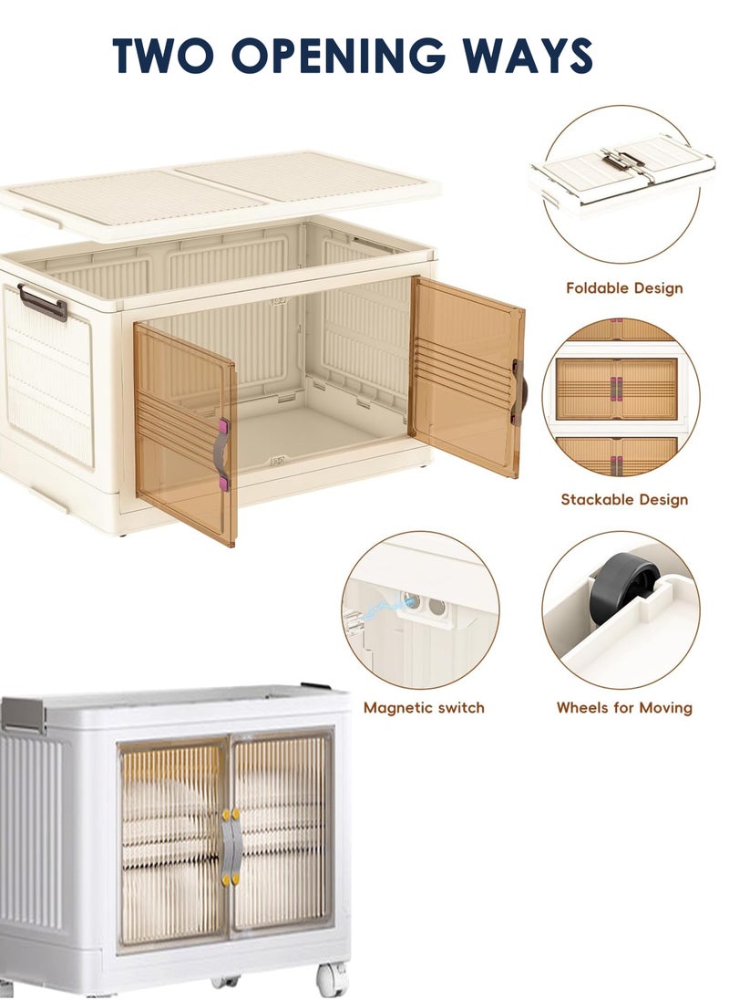 Toshonics - 3-Tier Foldable Plastic Storage Bins with Wheels and Dual Doors, Stackable Organizer for Bathroom, Bedroom, Kitchen, and Office – Easy Assembly, Space-Saving Design, and High Durability - Image 1