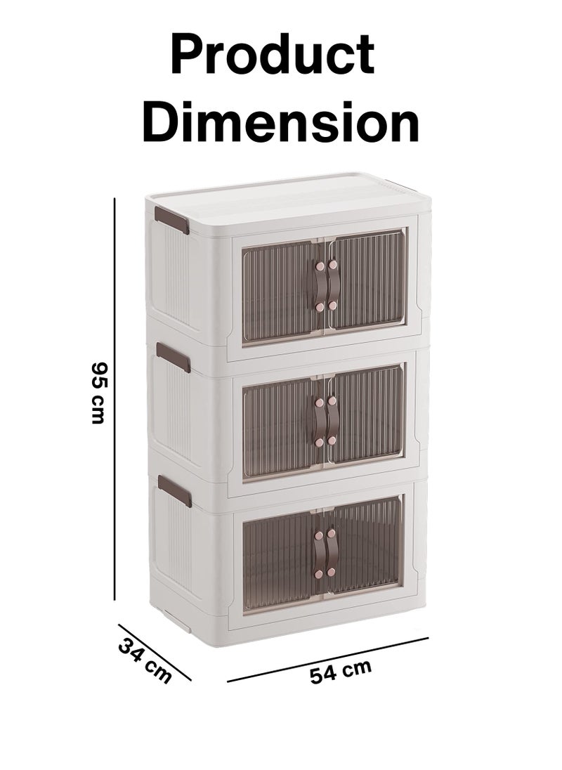 Toshonics - 3-Tier Foldable Plastic Storage Bins with Wheels and Dual Doors, Stackable Organizer for Bathroom, Bedroom, Kitchen, and Office – Easy Assembly, Space-Saving Design, and High Durability - Image 1