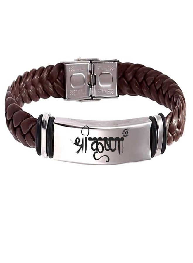 M Men Style Shri Krishna Braided Leather Weave Bracelets for Mens Women Magnetic Lock Clasp Genuine Bracelet Wristband Vintage Cuff Jewelry Friendship Couple SBr2024221 - Image 1