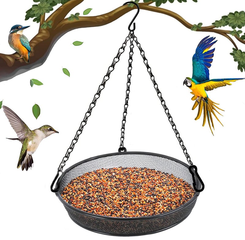FLINTER Hanging Bird Feeder, Birdfeeder Hanging for Garden Yard Outside Hanging Bird Feeder Tray - Metal Mesh Platform Feeders for Birds Outside Outdoors Hanging for Attracting Birds - Original - Image 1