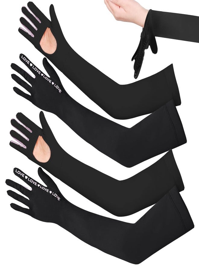 Qeedy 2 Pairs UV Protection Gloves - Full Arm Sun Protection Gloves Full Finger Sunblock Gloves Summer Outdoor Driving Fishing Gloves with Elastic for Women (2 Black) - Image 1