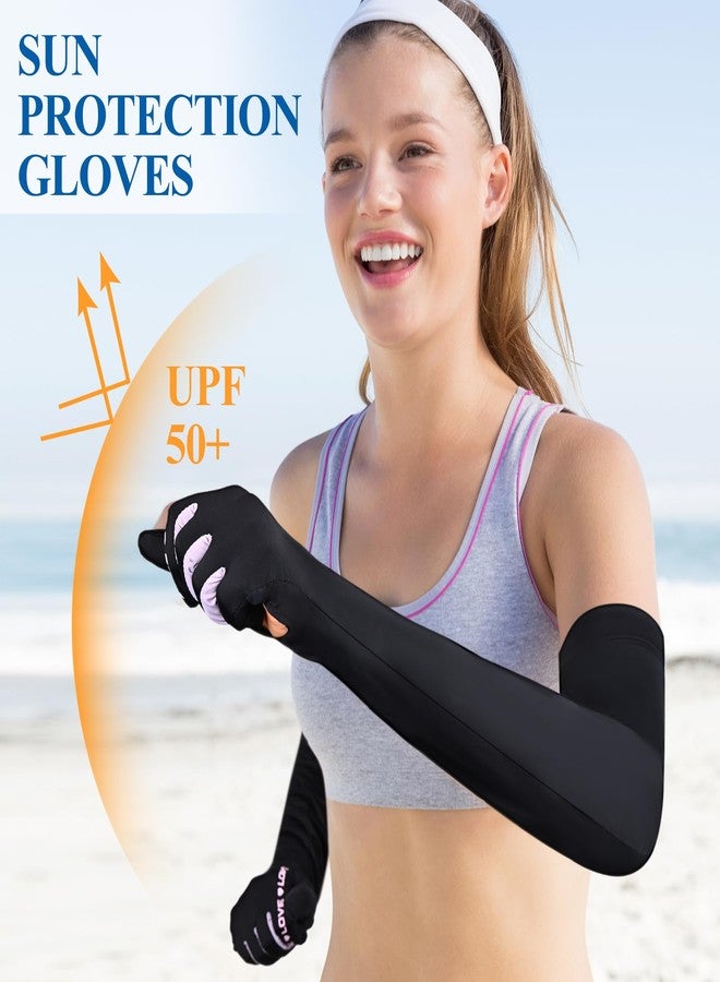 Qeedy 2 Pairs UV Protection Gloves - Full Arm Sun Protection Gloves Full Finger Sunblock Gloves Summer Outdoor Driving Fishing Gloves with Elastic for Women (2 Black) - Image 5