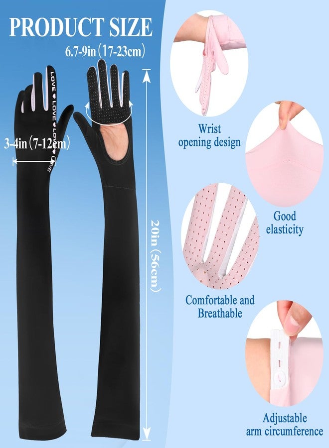Qeedy 2 Pairs UV Protection Gloves - Full Arm Sun Protection Gloves Full Finger Sunblock Gloves Summer Outdoor Driving Fishing Gloves with Elastic for Women (2 Black) - Image 3