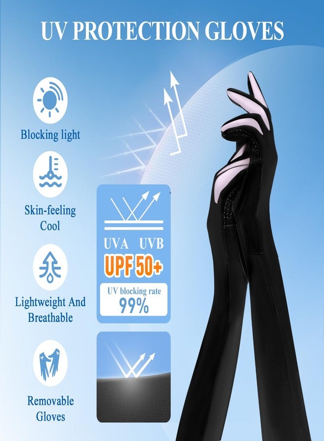 Qeedy 2 Pairs UV Protection Gloves - Full Arm Sun Protection Gloves Full Finger Sunblock Gloves Summer Outdoor Driving Fishing Gloves with Elastic for Women (2 Black) - Image 2