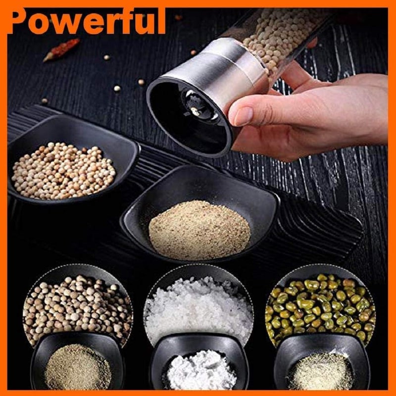 BENICCI Premium Stainless Steel Salt and Pepper Grinder Set of 2 Adjustable Ceramic Sea Salt Grinder Pepper Grinder Tall Glass Salt and Pepper Shakers Pepper Mill Salt Mill with Free Funnel - Image 2