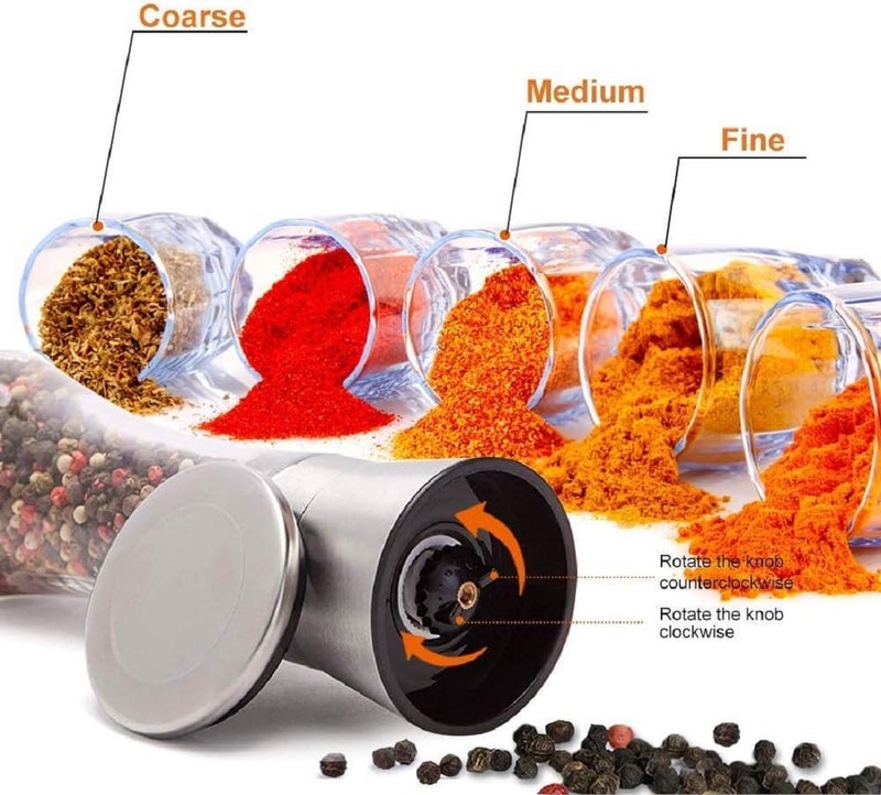 BENICCI Premium Stainless Steel Salt and Pepper Grinder Set of 2 Adjustable Ceramic Sea Salt Grinder Pepper Grinder Tall Glass Salt and Pepper Shakers Pepper Mill Salt Mill with Free Funnel - Image 5