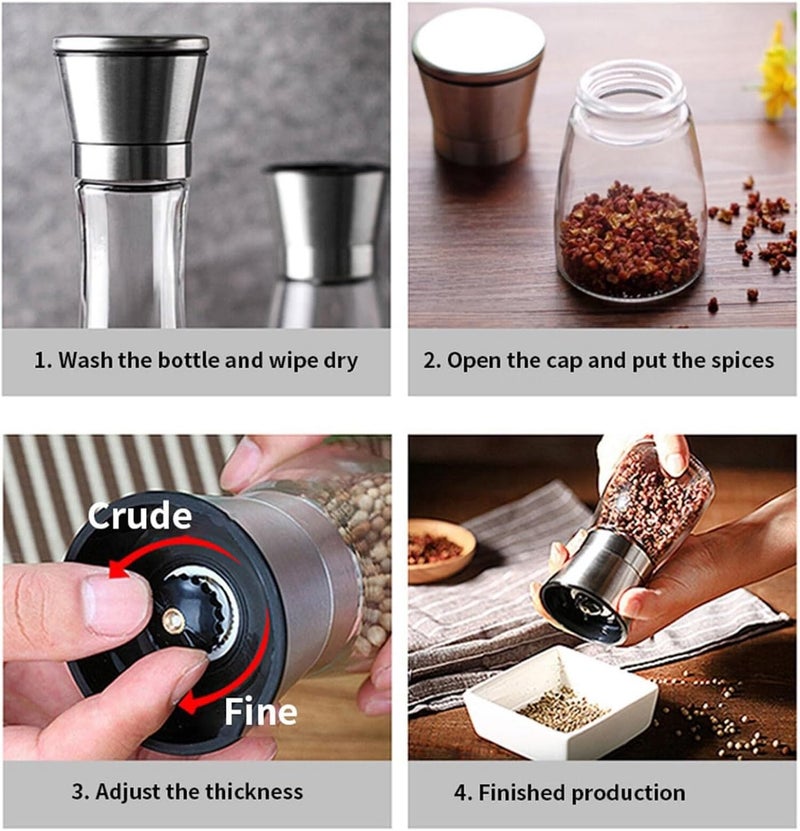 BENICCI Premium Stainless Steel Salt and Pepper Grinder Set of 2 Adjustable Ceramic Sea Salt Grinder Pepper Grinder Tall Glass Salt and Pepper Shakers Pepper Mill Salt Mill with Free Funnel - Image 4