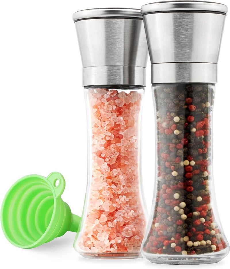 BENICCI Premium Stainless Steel Salt and Pepper Grinder Set of 2 Adjustable Ceramic Sea Salt Grinder Pepper Grinder Tall Glass Salt and Pepper Shakers Pepper Mill Salt Mill with Free Funnel - Image 1