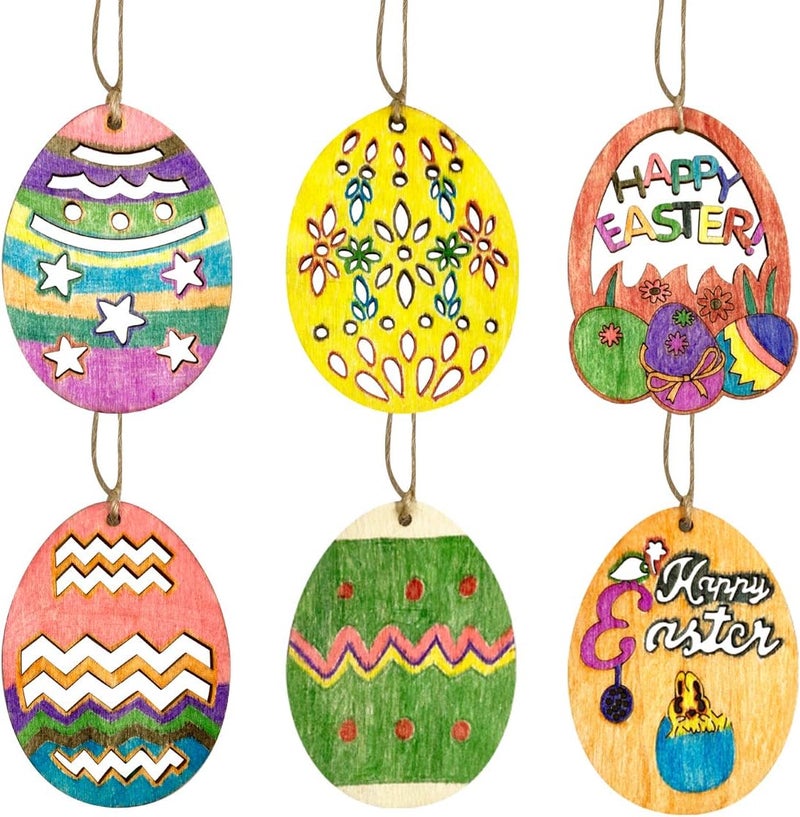 Antitoy 30 PCS Easter Wooden Hanging Ornaments Unfinished Wood Slices Eggs Easter Crafts for Kids DIY Easter Decorations Party Supplies Decor - Image 3