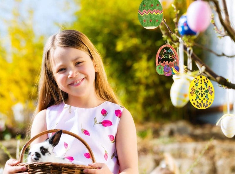 Antitoy 30 PCS Easter Wooden Hanging Ornaments Unfinished Wood Slices Eggs Easter Crafts for Kids DIY Easter Decorations Party Supplies Decor - Image 4