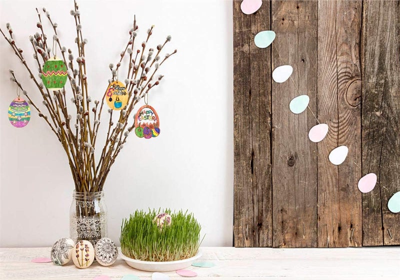 Antitoy 30 PCS Easter Wooden Hanging Ornaments Unfinished Wood Slices Eggs Easter Crafts for Kids DIY Easter Decorations Party Supplies Decor - Image 5