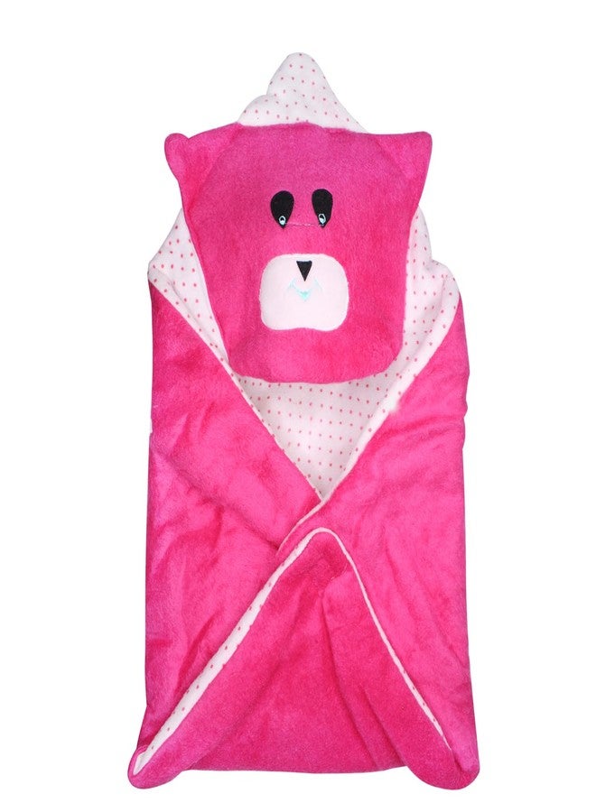 FULLY New Born Baby Blankets | Soft and Warm Baby Sleeping Wrapper | Winter Baby Wrapping Blanket | Hooded Swaddle Wrap for 0-6 Months Old Baby Boy and Baby Girl | Gift for Newborn Babies (Dark Pink) - Image 1
