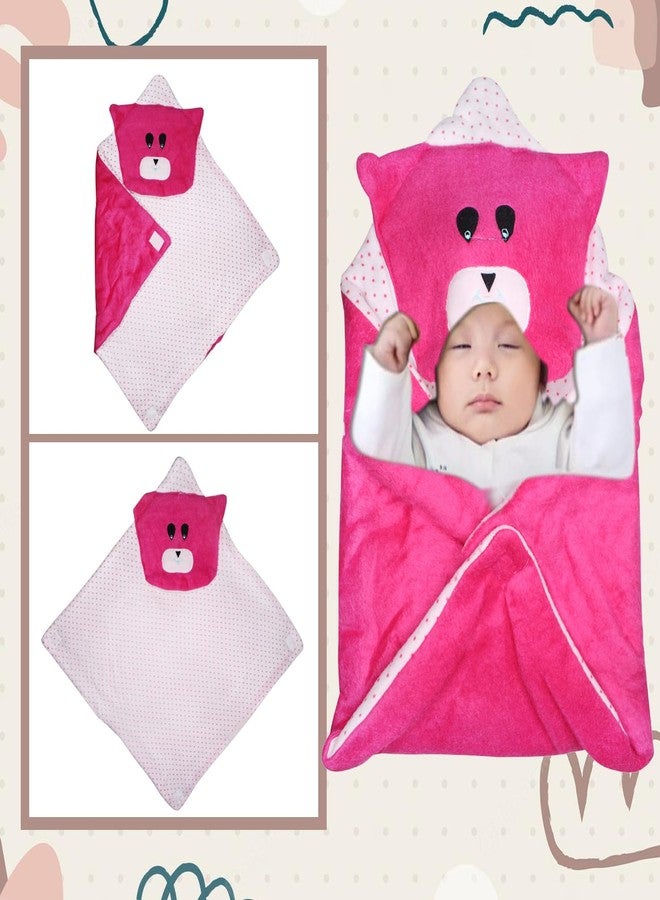 FULLY New Born Baby Blankets | Soft and Warm Baby Sleeping Wrapper | Winter Baby Wrapping Blanket | Hooded Swaddle Wrap for 0-6 Months Old Baby Boy and Baby Girl | Gift for Newborn Babies (Dark Pink) - Image 5