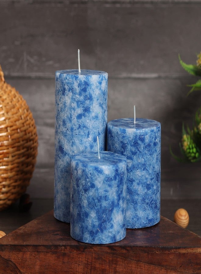 PROSPERRO LUMO by Parkash Candles PARRAFIN Wax Pillar Candle (Set of 3), Blue and White, 3X3, 3X4, 3x6 inches Pillars (3Pillars_Set_Blue) - Image 2