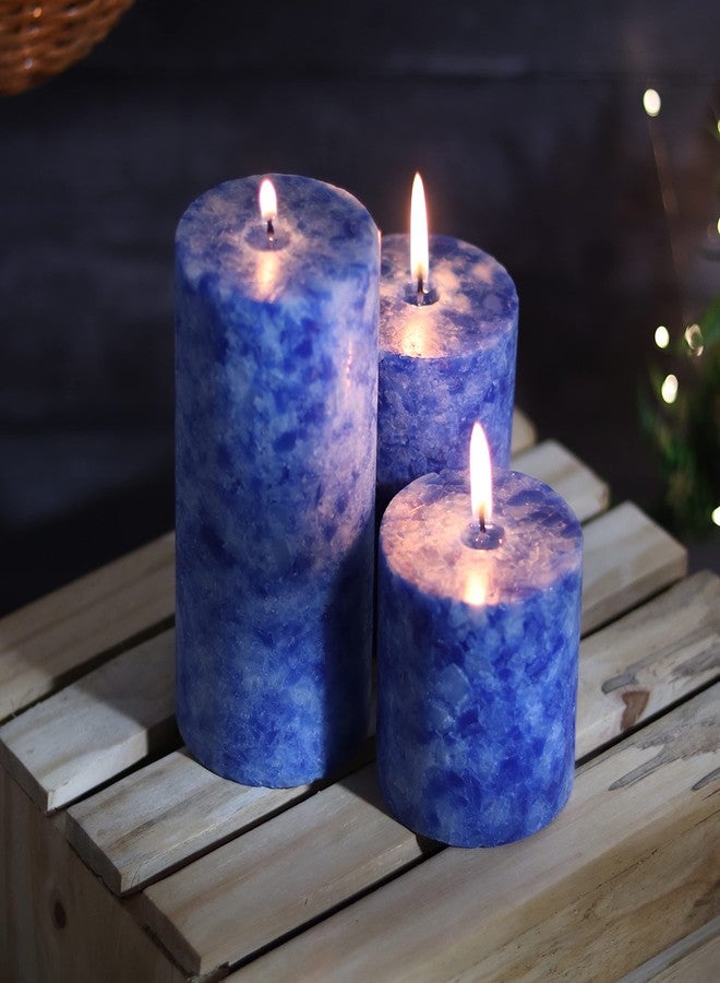 PROSPERRO LUMO by Parkash Candles PARRAFIN Wax Pillar Candle (Set of 3), Blue and White, 3X3, 3X4, 3x6 inches Pillars (3Pillars_Set_Blue) - Image 3