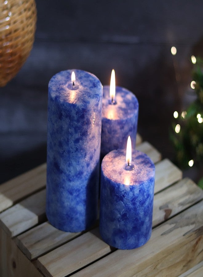 PROSPERRO LUMO by Parkash Candles PARRAFIN Wax Pillar Candle (Set of 3), Blue and White, 3X3, 3X4, 3x6 inches Pillars (3Pillars_Set_Blue) - Image 4