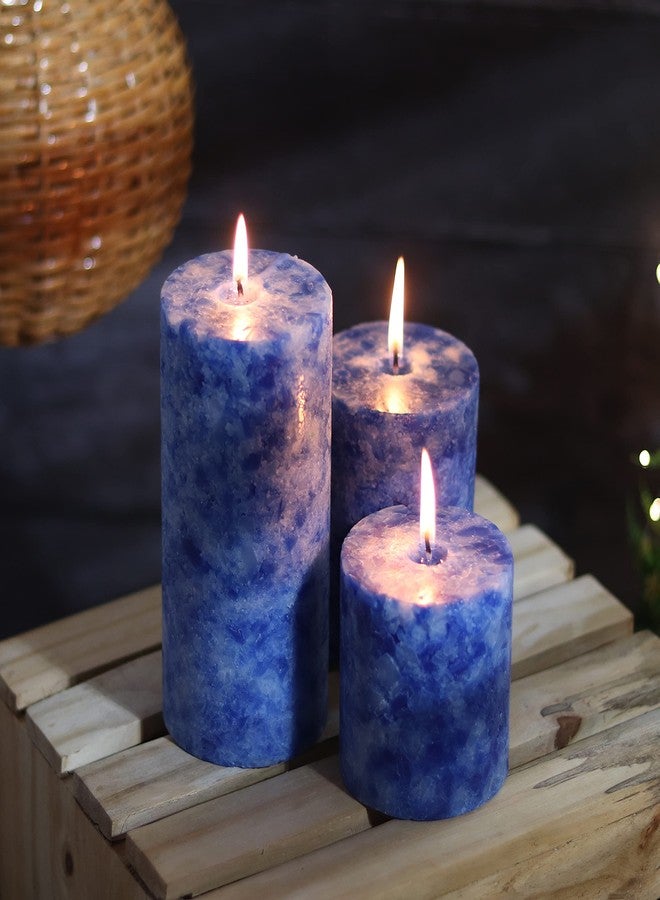 PROSPERRO LUMO by Parkash Candles PARRAFIN Wax Pillar Candle (Set of 3), Blue and White, 3X3, 3X4, 3x6 inches Pillars (3Pillars_Set_Blue) - Image 5