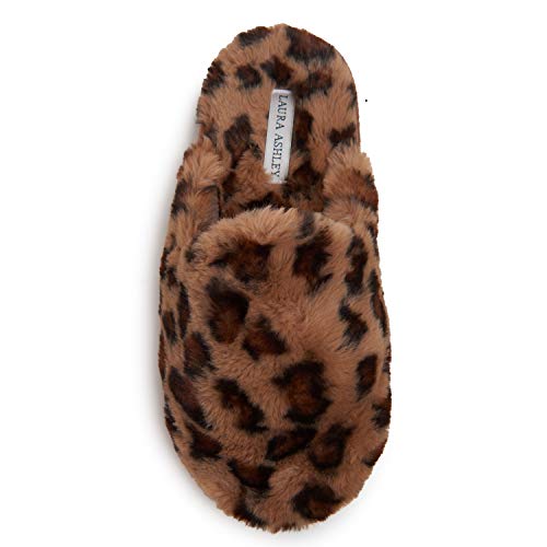 Laura Ashley Scuff Slippers, Plush Animal Print Slip-Ons for Women with Memory Foam Insole, Brown, XL - Image 1